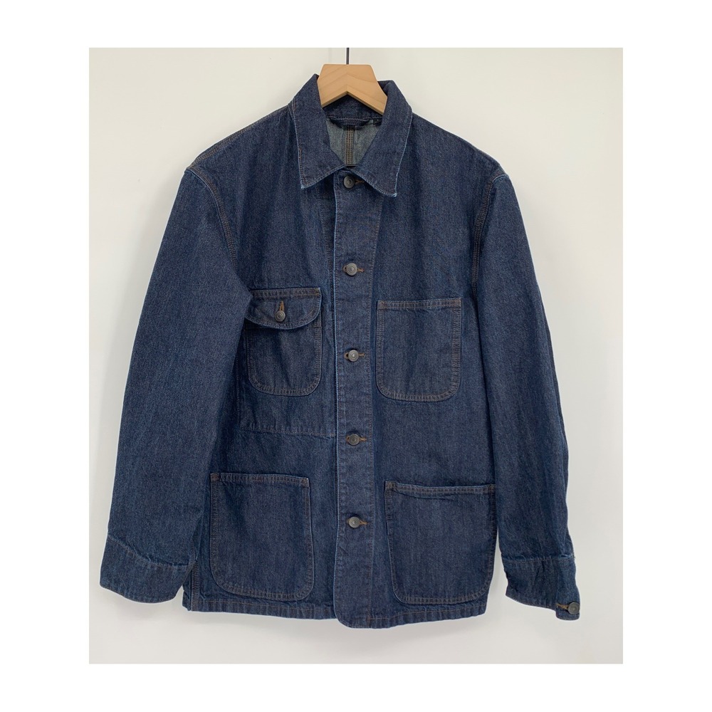 Uniqlo Chore Jacket Mens Small Blue Denim Utility Workwear Chore Coat Snap